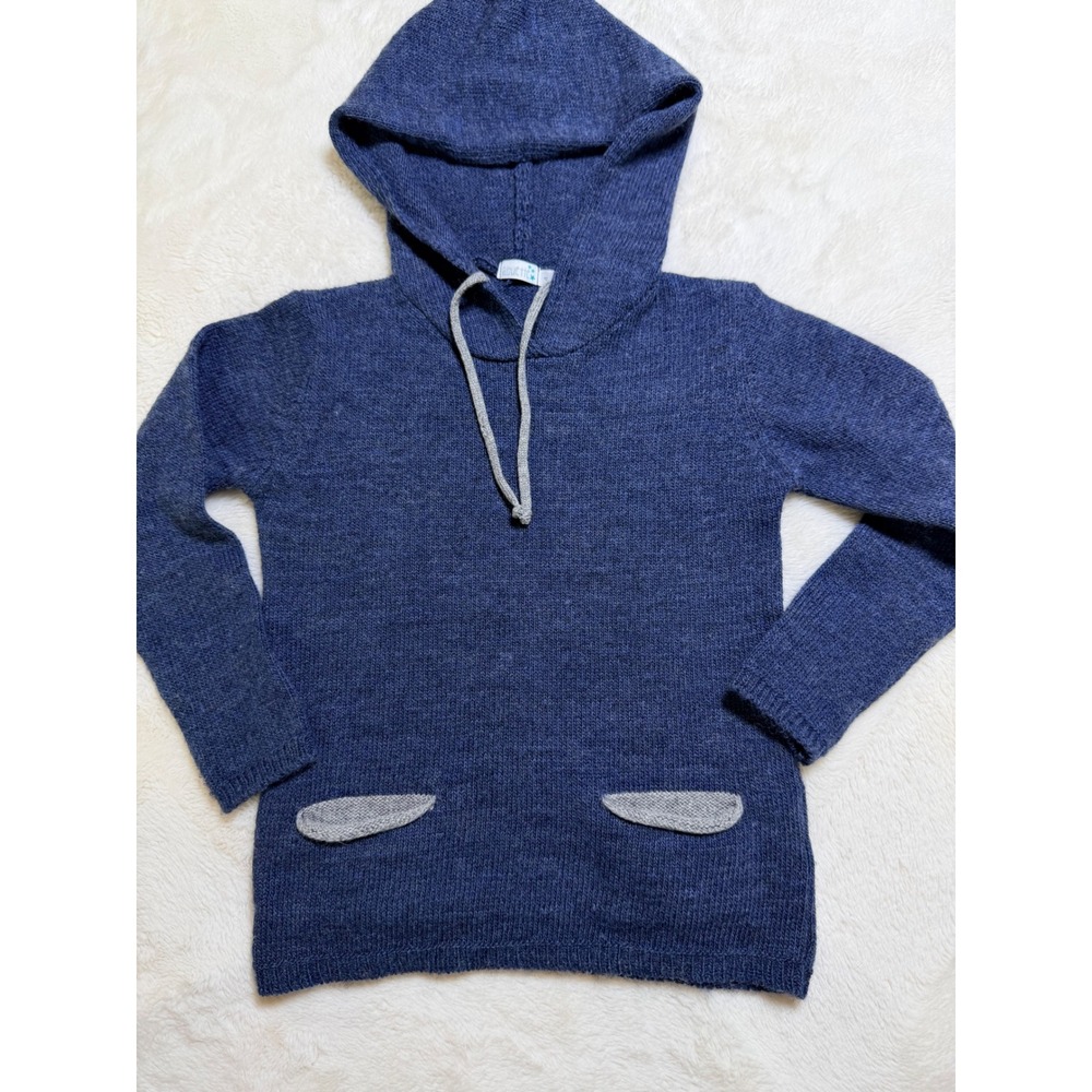 Alouette Knit Hoodie Kids Size 4 Blue Wool Blend Long Sleeve Sweater Spain